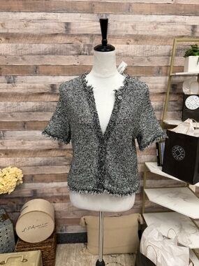 J. Crew Black and White Textured Knit Short Sleeve